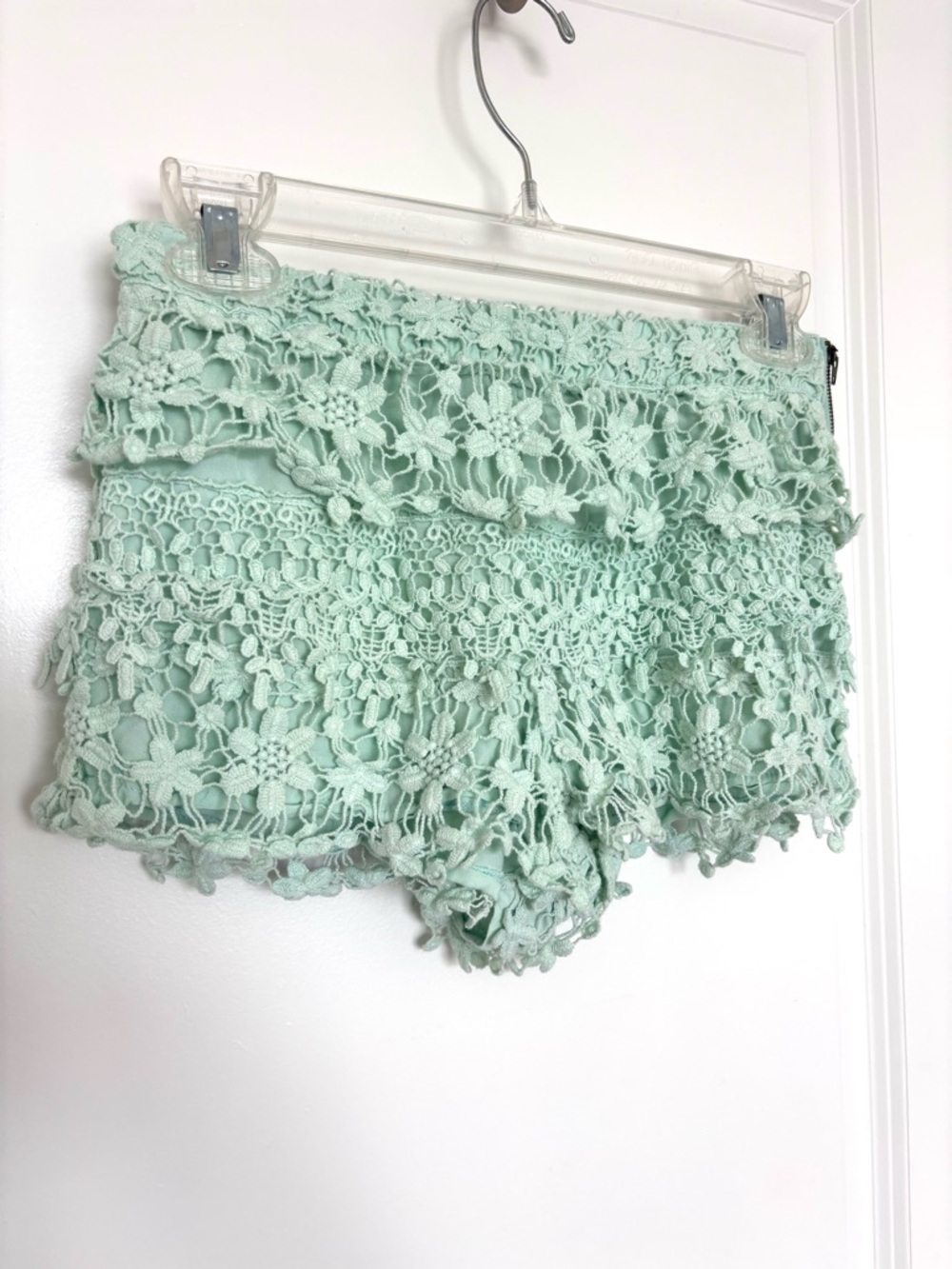 Mint Green Lace Shorts Floral Crochet High Waist Boho Coquette Festival Size M